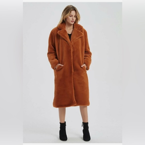 Easel Faux Fur Teddy Jacket Coat Rich Rust Orange Brown L - Picture 2 of 12